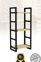 3 Katlı Siyah Masif Ahşap Kitaplık