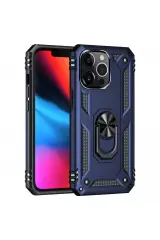 Newface İphone 14 Pro Kılıf Sofya Yüzüklü Silikon Kapak - Lacivert