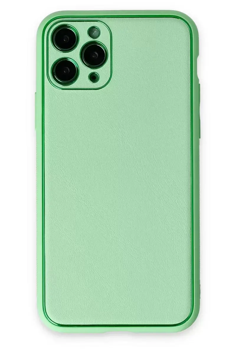 Newface İphone 11 Pro Kılıf Coco Deri Silikon Kapak - Açık Yeşil