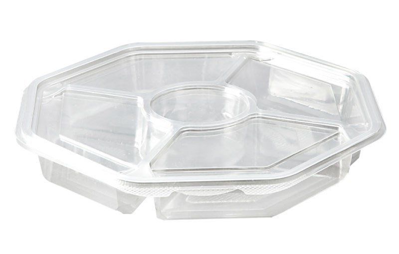 Sekizgen 5 Bölmeli Kendinden Kapaklı Salata Kabı