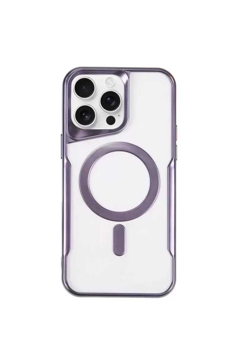 Newface İphone 15 Pro Kılıf Boyi Magsafe Silikon Kapak - Derin Mor