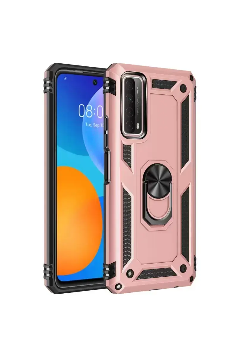 Newface Huawei P Smart 2021 Kılıf Sofya Yüzüklü Silikon Kapak - Rose