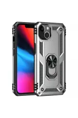 Newface Apple İphone 14 Plus Kılıf Sofya Yüzüklü Silikon Kapak - Gümüş