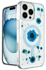 Newface Apple İphone 16 Pro Max Kılıf Daisy Simli Magsafe Kapak - Mavi