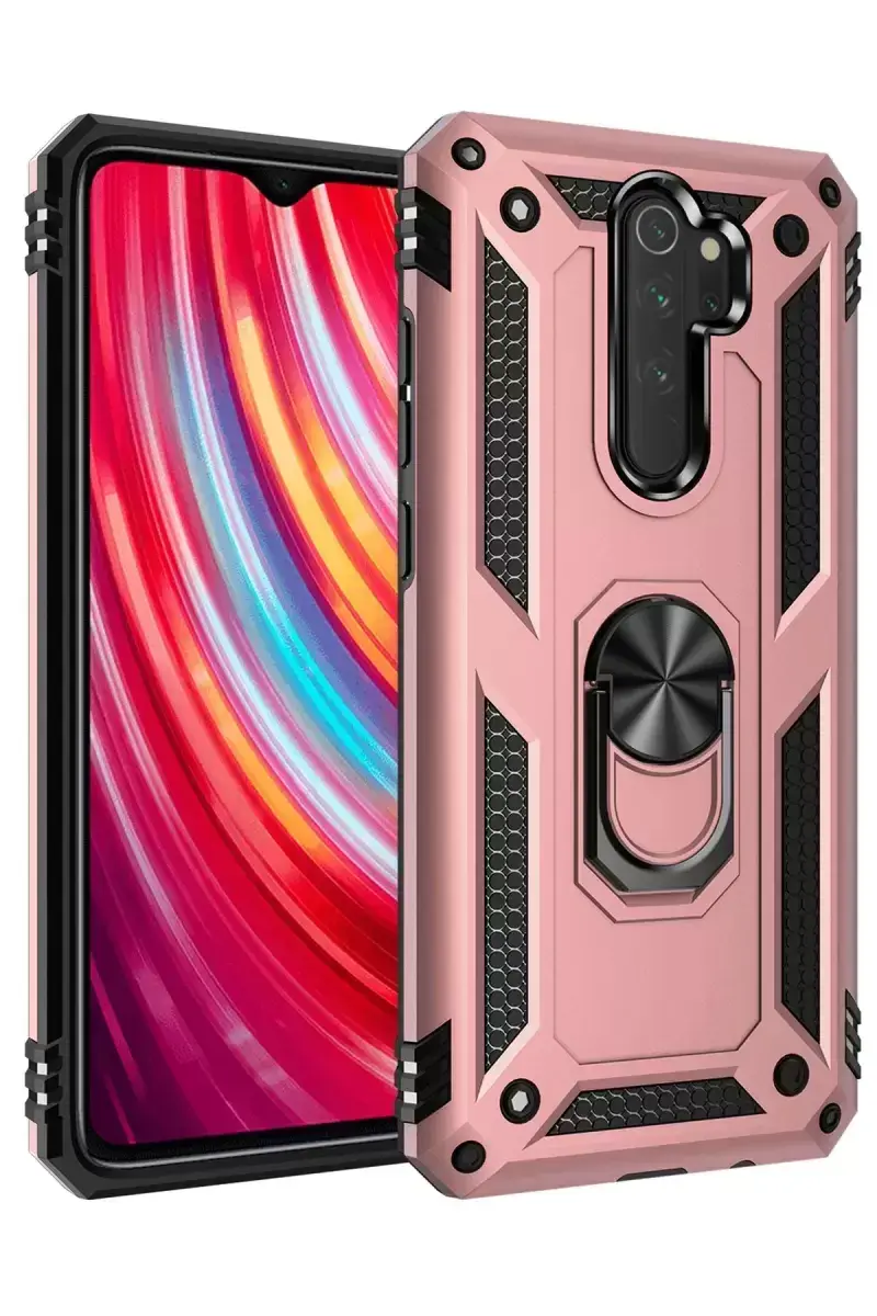 Newface Xiaomi Redmi Note 8 Pro Kılıf Sofya Yüzüklü Silikon Kapak - Rose