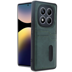 Xiaomi Redmi Note 14 Pro 4g Kılıf Sara Kartvizitli Deri Kılıf - Koyu Yeşil