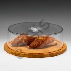 Kapaklı Fanus, Akrilik, Bambu Altlı, 33x11 cm