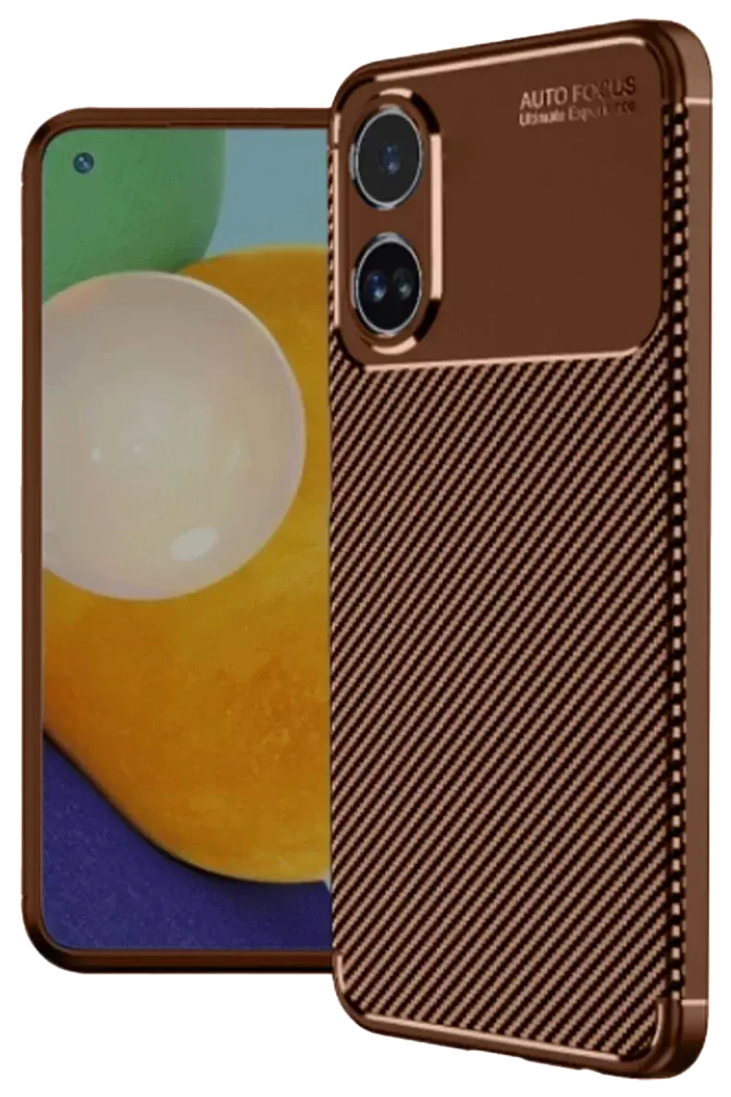 Newface Oppo A60 Kılıf Auto Focus Karbon Kapak - Kahverengi