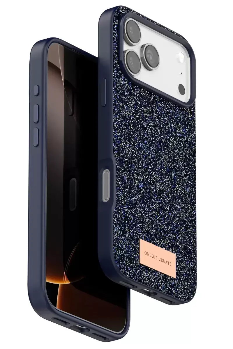 Onegif Apple İphone 17 Pro Max Bright Simli Kapak - Mavi
