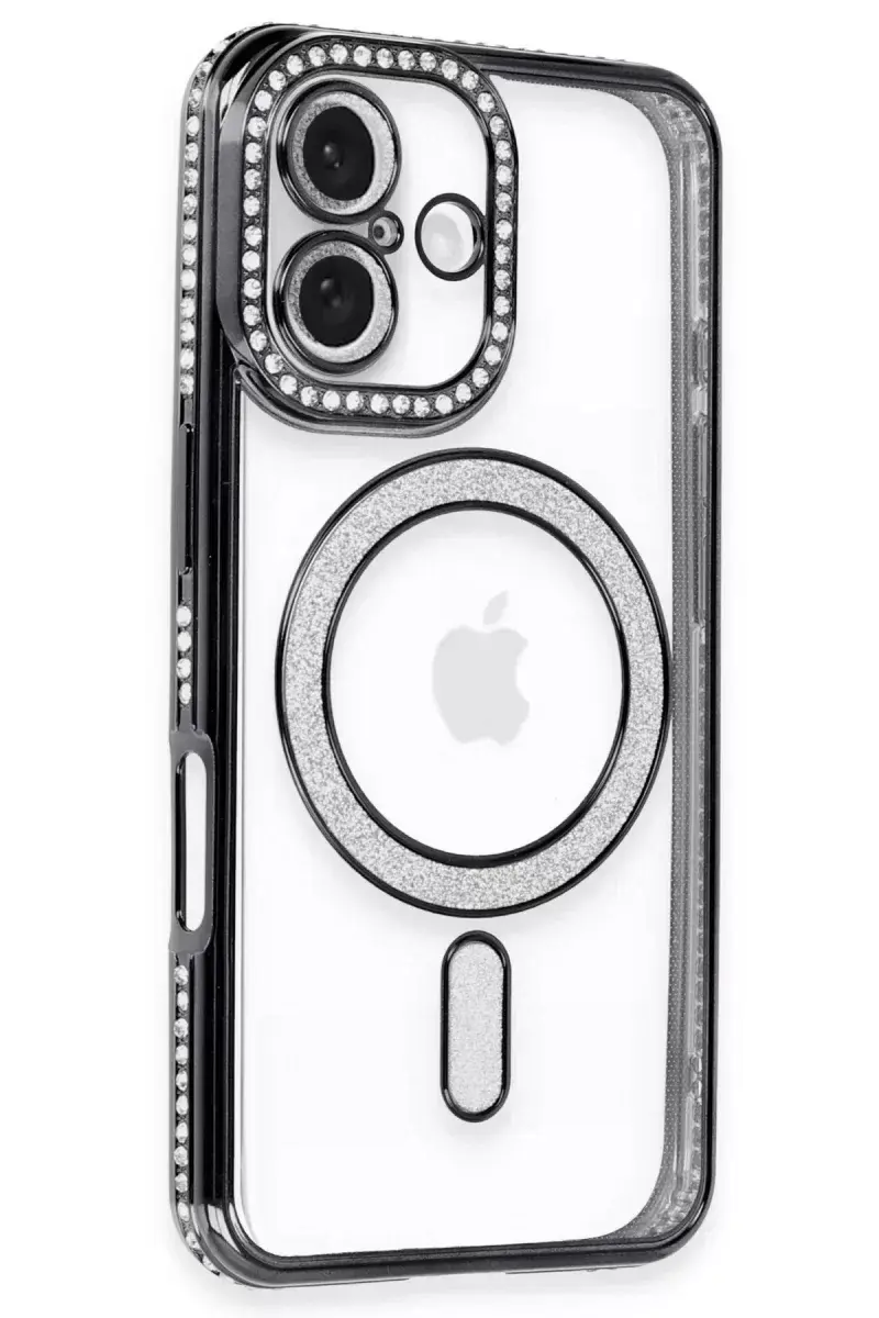 Newface İphone 16 Kılıf Joke Simli Magneticsafe Kılıf - Siyah