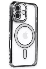 Newface İphone 16 Kılıf Joke Simli Magneticsafe Kılıf - Siyah