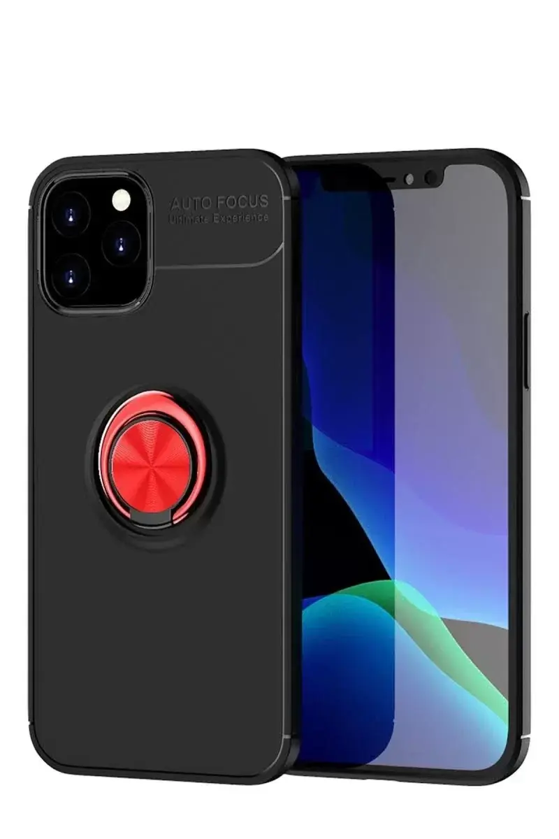 Newface İphone 12 Kılıf Range Yüzüklü Silikon - Siyah-kırmızı