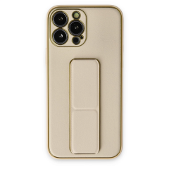 İphone 13 Pro Kılıf Coco Deri Standlı Kapak - Gold