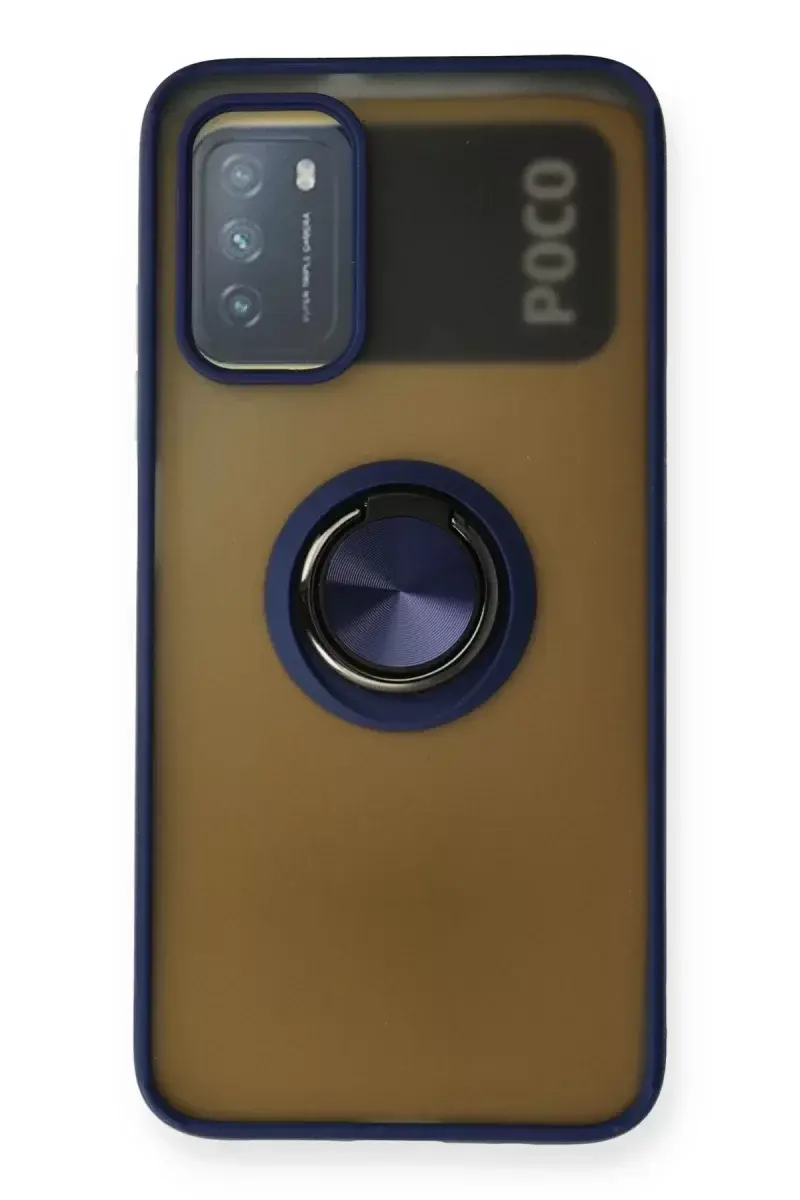 Newface Xiaomi Redmi 9t Kılıf Montreal Yüzüklü Silikon Kapak - Lacivert