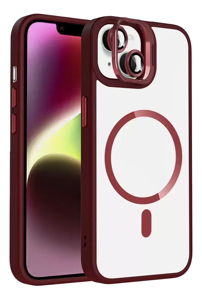 Joko Apple İphone 13 Remim Lensli Magsafe Standlı Kapak - Bordo