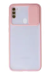 Newface Samsung Galaxy A11 Kılıf Palm Buzlu Kamera Sürgülü Silikon - Pembe