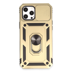 İphone 12 Pro Max Kılıf Pars Lens Yüzüklü Silikon - Gold