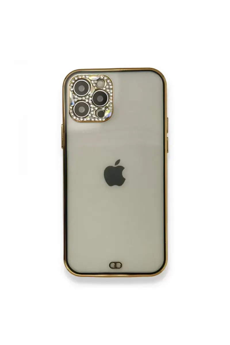 Newface İphone 12 Pro Kılıf Liva Taşlı Silikon - Siyah