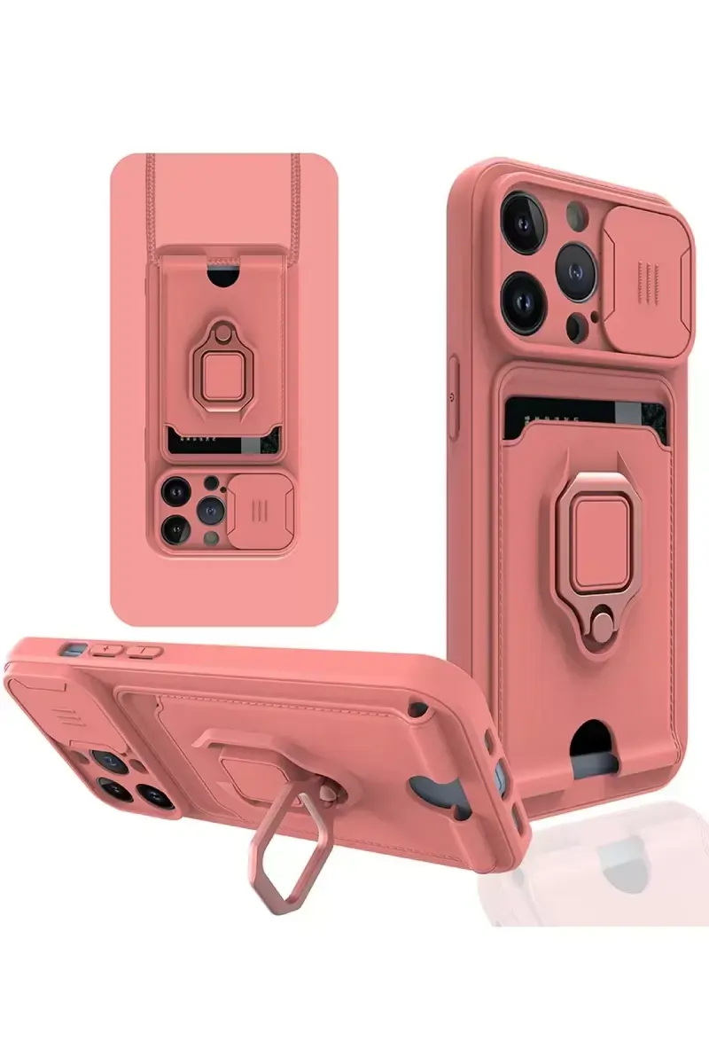 Newface Apple İphone 13 Pro Kılıf Zuma Kartvizitli Yüzüklü Silikon - Pembe
