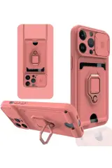 Newface Apple İphone 13 Pro Kılıf Zuma Kartvizitli Yüzüklü Silikon - Pembe