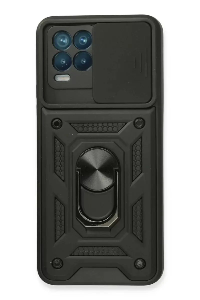 Newface Realme 8 Kılıf Pars Lens Yüzüklü Silikon - Siyah