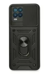 Newface Realme 8 Kılıf Pars Lens Yüzüklü Silikon - Siyah