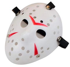 Beyaz Renk Kırmızı Çizgili Tam Yüz Hokey Jason Maskesi Hannibal Maskesi