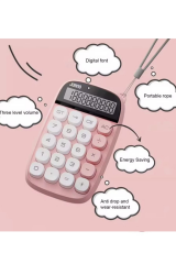Sevimli Kare Tuşlu 10 Haneli Ldc Ekran Hesap Makinası Pembe