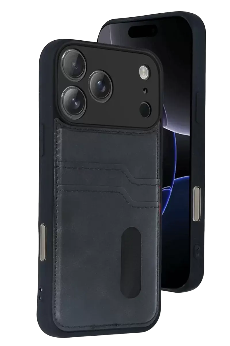 Newface Apple İphone 17 Pro Max Sara Kartvizitli Deri Kılıf - Siyah