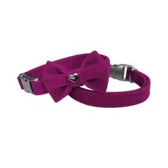 Markapet Kadife Papyonlu Kedi Boyun Tasması 20-32 cm Koyu Pembe