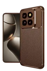 Newface Xiaomi Mi 14t Pro Kılıf Auto Focus Karbon Kapak - Kahverengi