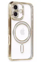 Newface İphone 16 Kılıf Joke Simli Magneticsafe Kılıf - Gold