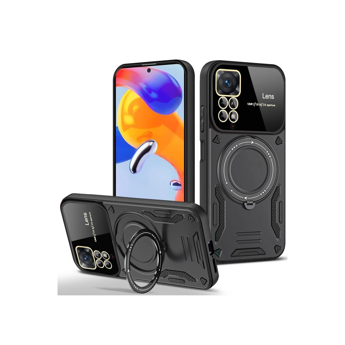 Xiaomi Redmi Note 11 Pro Kılıf Joy Lens Standlı Kapak - Siyah