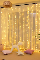 Lw-7 300 Ledli 10 Sarkıt Perde Led Işık, 8 Modlu Uzaktan Kumandalı, 3x3 Metre Peri Telli Led