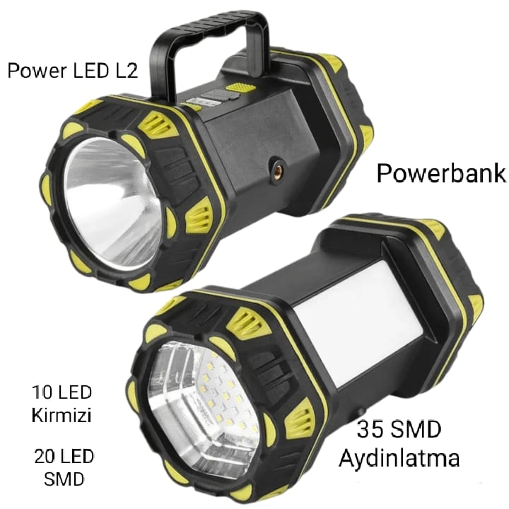 F.b.ı F-262 Yeni Güçlü Çift Taraflı Taşınabilir Spot Ve Işıldak Usb Powerbank Şarjlı Fener