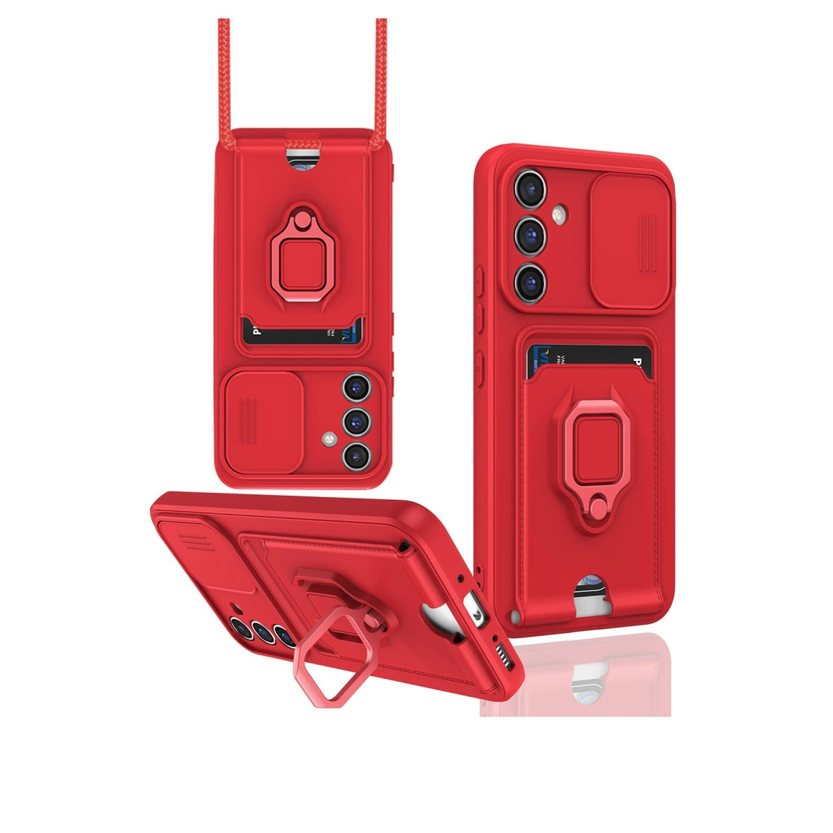 Samsung Galaxy S23 Fe Kılıf Zuma Kartvizitli Yüzüklü Silikon - Kırmızı