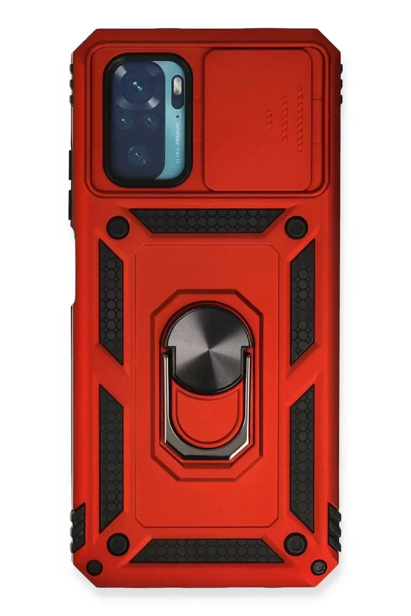 Newface Xiaomi Redmi Note 10 Kılıf Pars Lens Yüzüklü Silikon - Kırmızı
