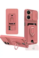 Newface Vivo Y16 Kılıf Zuma Kartvizitli Yüzüklü Silikon - Pembe