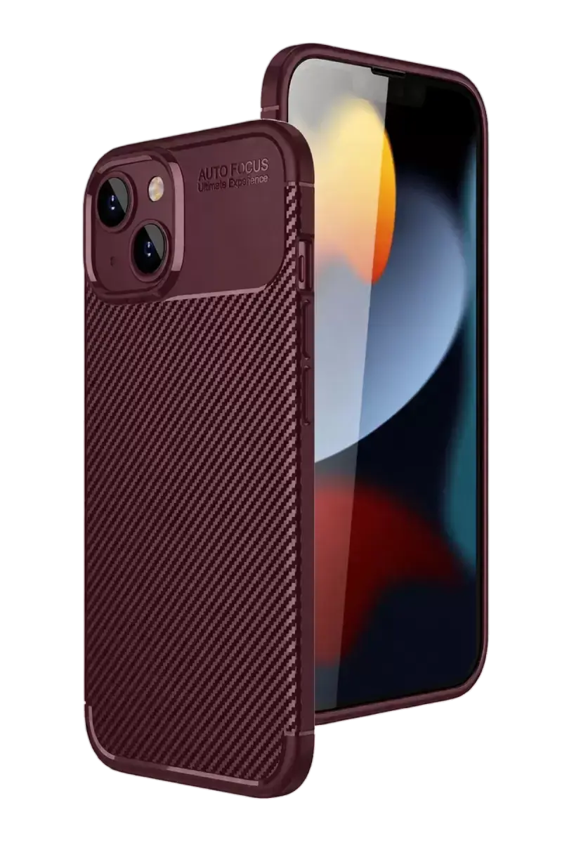 Newface Apple İphone 15 Kılıf Auto Focus Karbon Kapak - Bordo