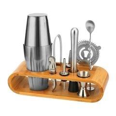 10 Parça Ahşap Standlı Boston Shaker Kokteyl Seti, 750 ml