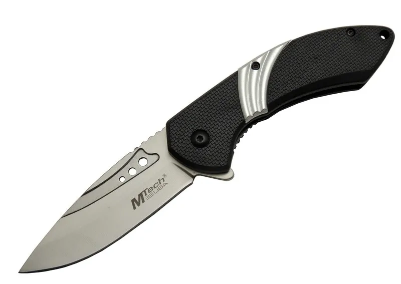 Mtech 4214 Beyaz Kamp Çakı 20cm- Yarı Otomatik, Kemerlikli, Oluklu