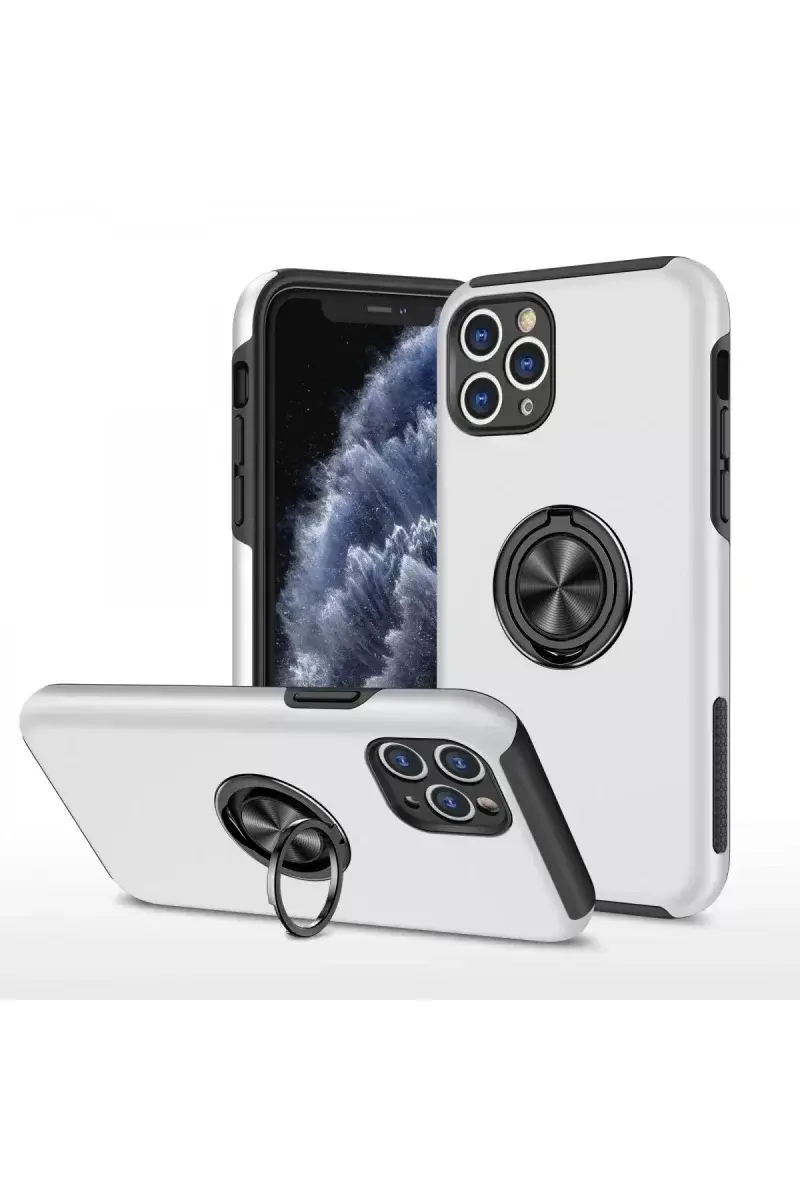 Newface İphone 11 Pro Max Kılıf Elit Yüzüklü Kapak - Gümüş