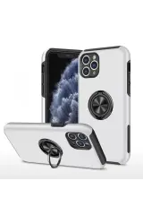 Newface İphone 11 Pro Max Kılıf Elit Yüzüklü Kapak - Gümüş