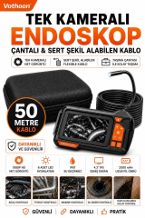 Ekranlı Tek Kameralı 50 Mt Sert Kablo Yılan Endoskop Kamera 8 Mm 4.3 Inc
