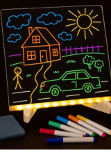 Neon Işıklı 7 Renk Işık Boyama Kalemli Led Resim Panosu Boyama Tahtası Kalemleri 20 X 20
