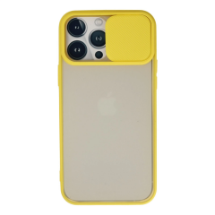 İphone 13 Pro Max Kılıf Palm Buzlu Kamera Sürgülü Silikon - Sarı