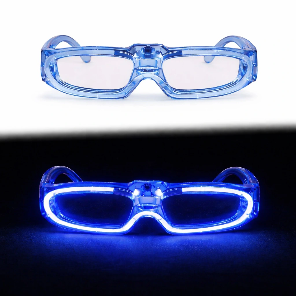 Mavi Led Işıklı Parti Gözlüğü 3 Modlu – Glow & Gece Eğlence Gözlüğü