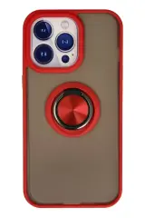 Newface İphone 15 Pro Max Kılıf Montreal Yüzüklü Silikon Kapak - Kırmızı