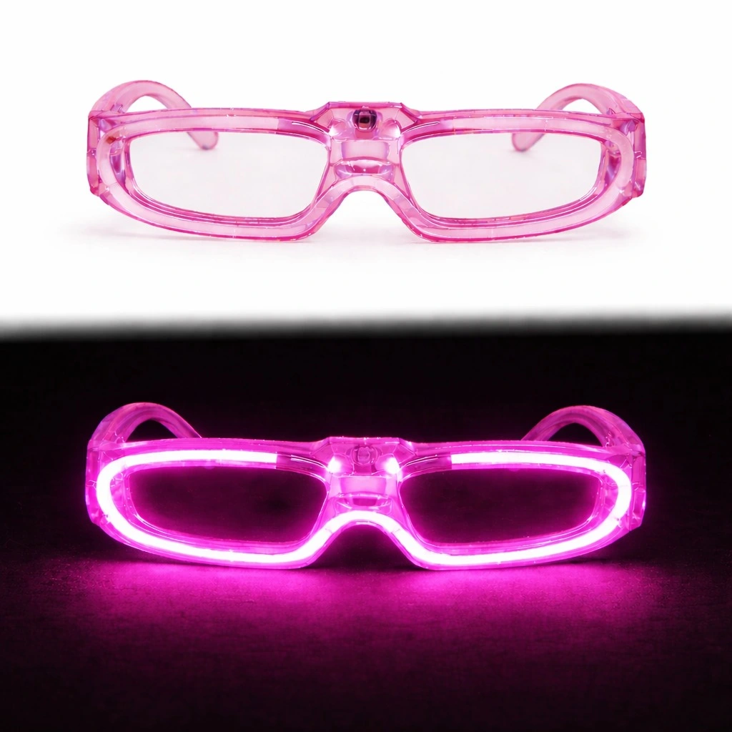Pembe Led Işıklı Parti Gözlüğü 3 Modlu – Glow & Gece Eğlence Gözlüğü