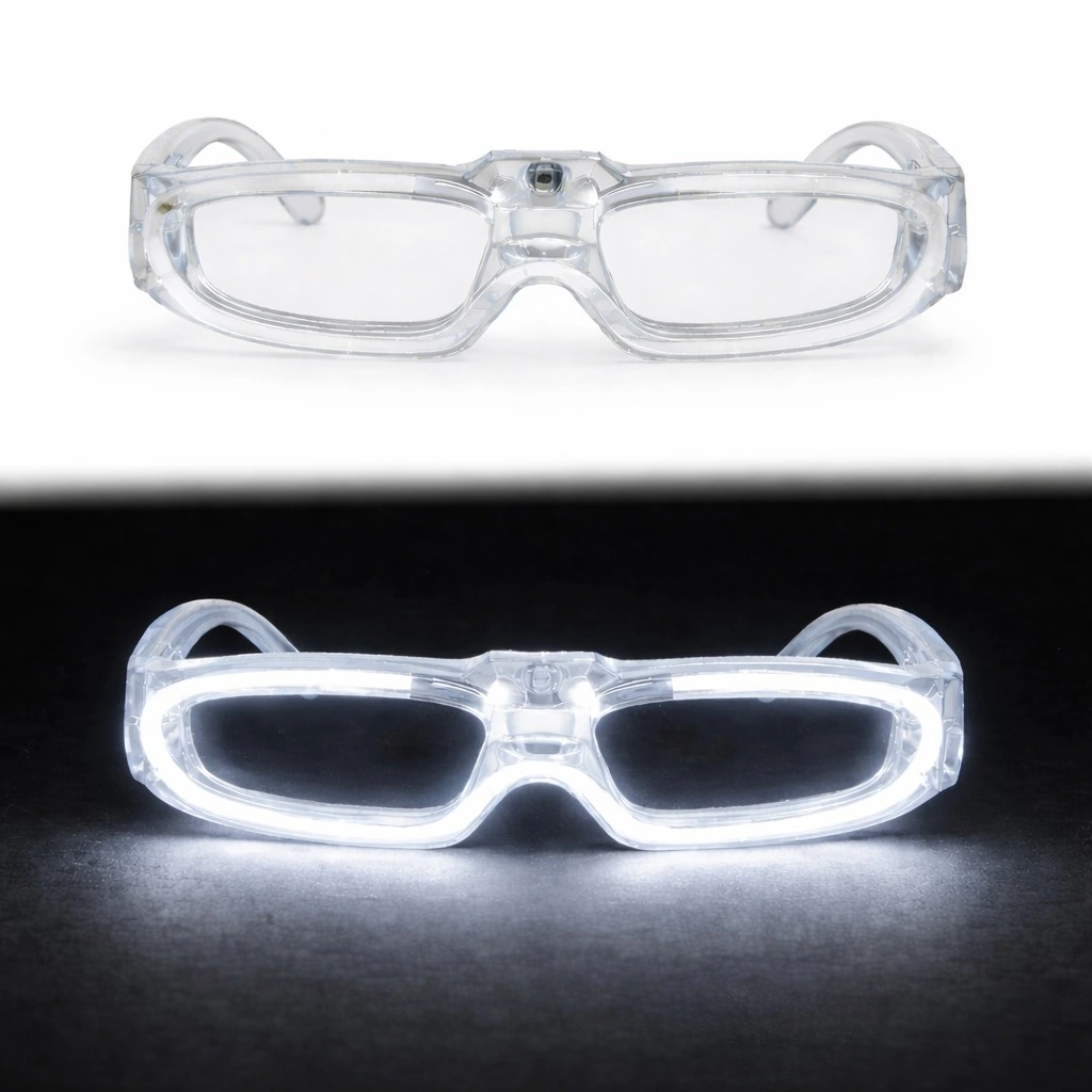 Beyaz Led Işıklı Parti Gözlüğü 3 Modlu – Glow & Gece Eğlence Gözlüğü